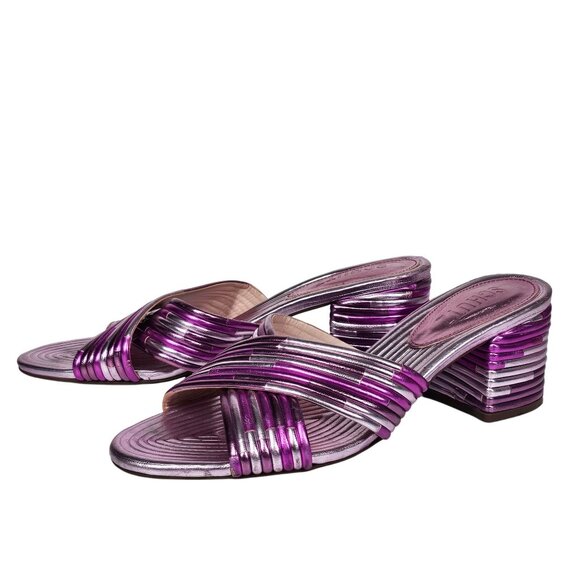 Schutz Metallic Quilted Anna Kate Peep Toe Block‎ Heel BARBIE Sandals Women's 36 - Picture 5 of 12